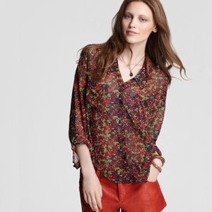 FREE PEOPLE Easy Rider Floral Sheer Button Down Blouse Women’s Size XS